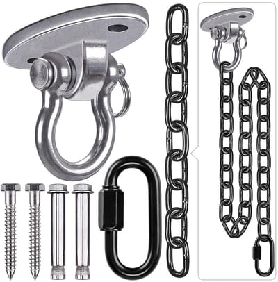 Dailygoods- Plafondhanger 180 Graden Draaibaar - Ovale Houder - Zwarte Ketting - Karabijnhaak - Voor Hangmat/Schommel - Ondersteunt 1000 lbs - Schommelhanger