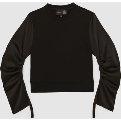 Reiss Woven Mixed Sweat Top Black Size: XS | Long-Sleeved Tops Outlet | Dames | Zwart