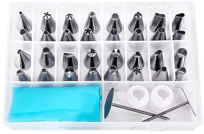 Dailygoods- Taartdecoratie Set van 38 - Professionele Piping Tips - Bakaccessoires - Glazuur Tips van Roestvrij Staal - Herbruikbare Siliconen Gebakzakken - Milieuvriendelijk Gereedschap - Bakset