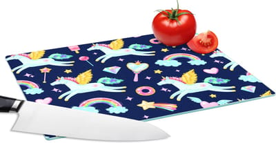 Glazen Snijplank - 28x20 - Eenhoorn - Regenboog - Diamant - Patronen - Snijplanken Glas