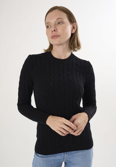 Felix Hardy Kabelgebreide Trui Met V-Hals - 100% Katoen Dames Zwart - L