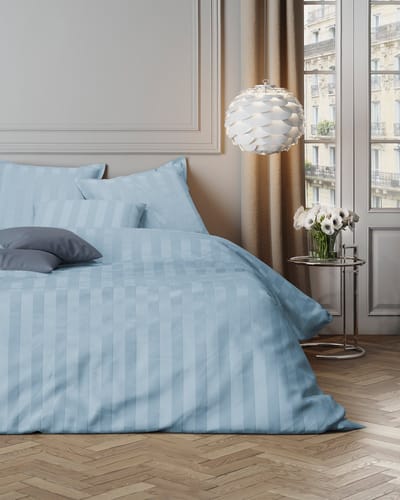 Mistral Home - DEKBEDOVERTREK - katoensatijnstreep - 140 x 200 cm + 65 x 65 cm - eenpersoons - satijnstreep - blauw