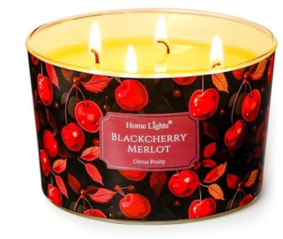 Geurkaarsen met 4 wicks van sojawas - Schoon brandend, 50 uur brandtijd, Zwarte Kers Merlot