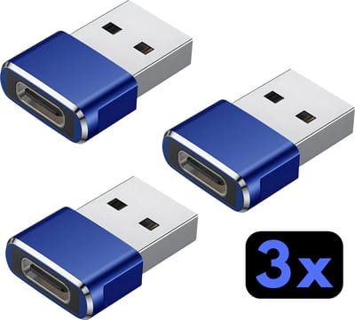 Nereb 3x USB-C naar USB-A Adapter - USB C naar USB Adapter - USB C naar USB A Converter - Blauw