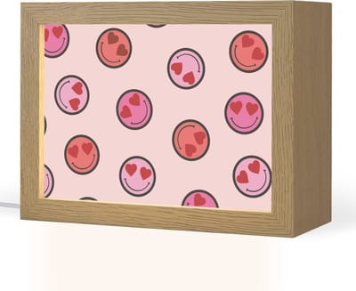 Nachtlampje 20x15 cm - Kinder lampje - Smileys - Hartjes - Roze - Tafellamp kinderkamer - Slaapkamer lamp - Bedlamp kinderen - Kinderlampje stopcontact - Wandlamp babykamer - Nachtlampjes
