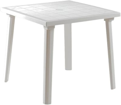 Vierkante tuintafel - Kunststof tafel - Buiten eten - Gat voor parasol - 80x80x72 cm - Wit