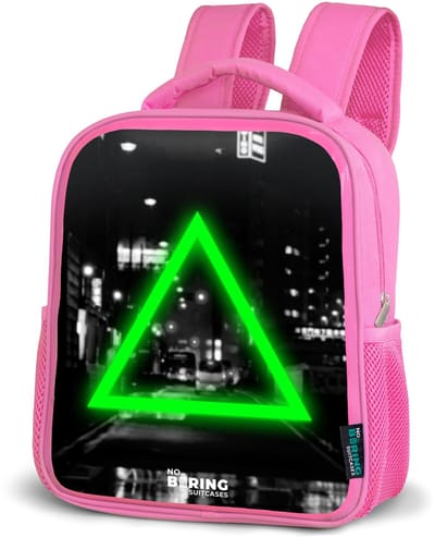 NoBoringSuitcases.com® - Rugzak roze - Schooltas meisjes - Felgroene driehoek - Kinder rugtas meisje - Boekentas kind - Kinderrugzak voor school - Schoolrugzak