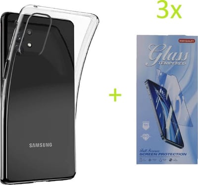 Soft Back Cover Hoesje Geschikt voor: Samsung Galaxy A32 5G Hoesje Transparant TPU Siliconen Soft Case + 3X Tempered Glass Screenprotector