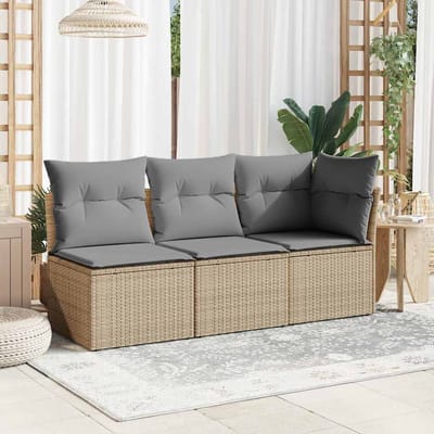 vidaXL - Tuinbank - 3-zits - met - kussens - poly - rattan - beige