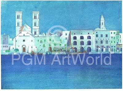 Kunstdruk Ralf Westphal - Weiße Hafenstadt in Apulien 40x30cm