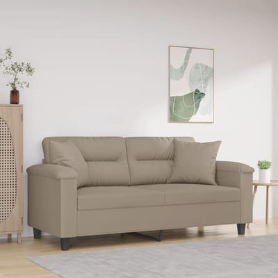 vidaXL - Tweezitsbank - met - kussens - 140 - cm - microvezelstof - taupe