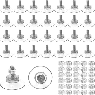 Set van 30 sterke zuignappen van 34 mm, transparante PVC zuignappen voor badkamer, keuken en spiegels, inclusief M5 moeren
