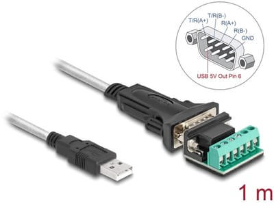 Delock Adapter USB 2.0 Type-A to 1 x Serial RS-422/485 male with 6 pin terminal block 5 V 1 m