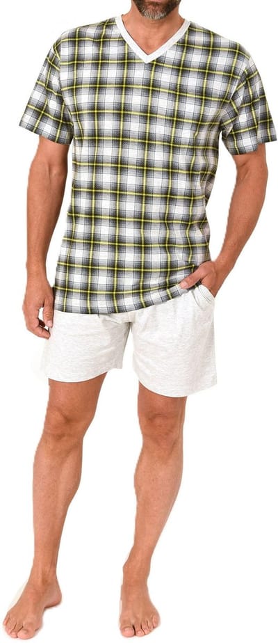 Herenpyjama Shorty met korte mouw en geruite bovenzijde