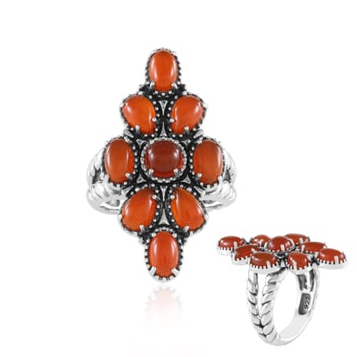 Cavill - Zilveren ring met rode onyxen 3 915 ct - 925 sterling zilver geoxideerd - Geometrisch design - Statement ring - Elegant & Braziliaans