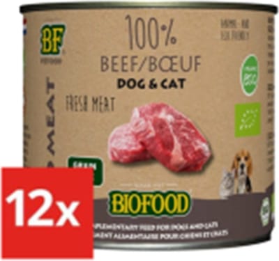 12x Biofood Organic 100% Rund voor hond en kat - 400g