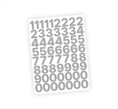 Cijfer stickers / Plaknummers - Stickervel Set - Metallic Zilver - 3cm hoog - Geschikt voor binnen en buiten - Standaard lettertype - Mat