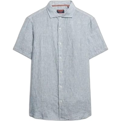 Superdry Overhemd Vacation Linen S S Shirt M4010937a Navy Ticking Linen Mannen Maat - S