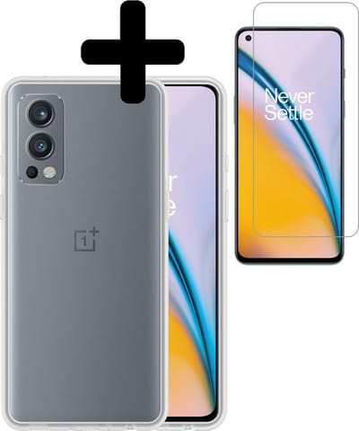 Hoesje - Met Screenprotector - Geschikt voor OnePlus Nord 2 - Sterk & Shockproof - Back Cover - Siliconen Case - Telefoon Hoes - Telefoonhoesjes - Transparant
