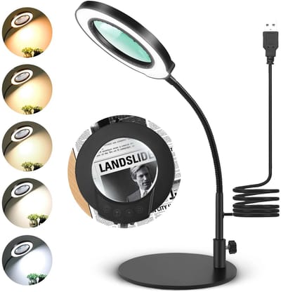 Solvix Leeslamp – Bureaulamp – Leeslampje voor Boek – Loeplamp met LED Verlichting – 10X Vergroting – Flexibele Zwanenhals – USB – Voor Lezen, Nagels en Hobby