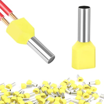 Twin Cord-End Ferrules 2 x 6 mm2 - 100 Stuks Gele Dubbele Ferrules voor Elektrische Verbindingen en Aansluitingen