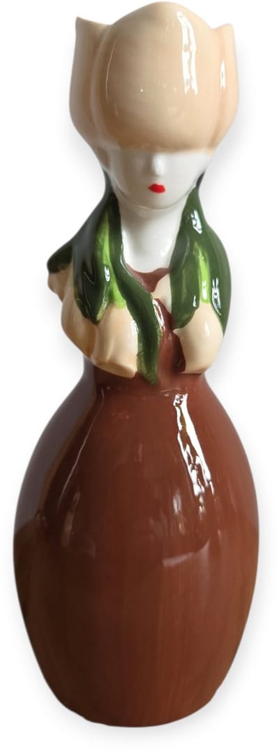 Daan Kromhout - Vaas - Tulpenvaas - Lucy Dutch - Woman - Bruin, Beige, Groen - Keramiek - 22 cm