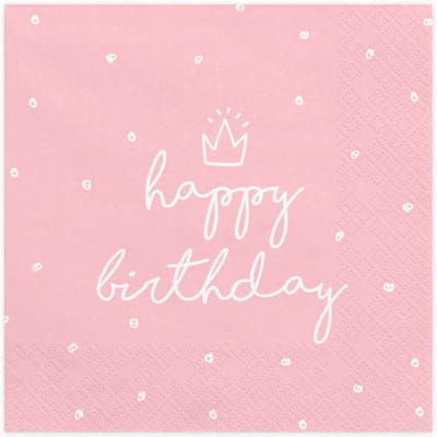 PartyDeco - Servetten - Happy Birthday Roze / Wit 20 stuks