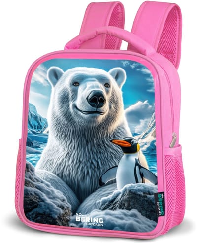 NoBoringSuitcases.com® - Rugzak roze - Schooltas meisjes - IJsbeer en pinguïn in besneeuwd berglandschap - Kinder rugtas meisje - Boekentas kind - Kinderrugzak voor school - Schoolrugzak