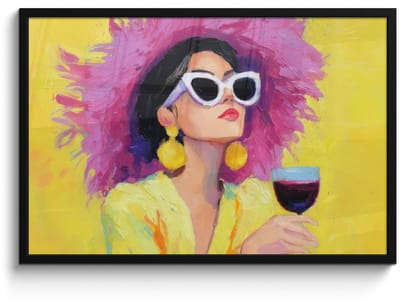Poster in lijst - Fotolijst 90x60 cm - Posters - Vrouw - Hoed - Paars - Wijn - Posterlijst zwart - Decoratie - Wanddecoratie woonkamer - Muurdecoratie slaapkamer