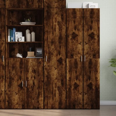 vidaXL - Hoge - kast - 40x42,5x185 - cm - bewerkt - hout - gerookt - eikenkleurig