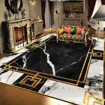 Europese Luxe Grote Oppervlakte Tapijten Woonkamer Zwart Goud Marmer Stijl Decoratie Bankgebied Vloerkleden voor Slaapkamer Vloermat Antislip 60*90cm
