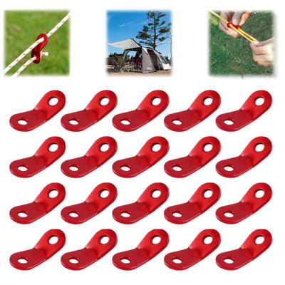 20 stuks - Tentluifel Trekkoord Gesp - Aluminium Tentkoordspanner - Dubbel Gat - Kampeerbenodigdheden - Windkoord Gesp - Rood - 39*16*2mm - Gatdiameter 5.8mm - Geschikt voor Kamperen, Wandelen, Buitenactiviteiten, Tentaccessoires