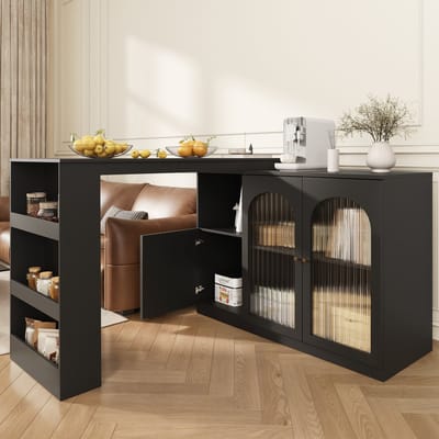 MIVRAY Barkast - 360 Graden Draaibaar Met Opbergruimte En Glazen Deur - Voor Keuken En Woonkamer - MDF - Zwart - 120x40x97 Cm