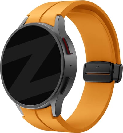 Bandz siliconen band met D-Buckle geschikt voor Galaxy Watch 7 (40 & 44mm) / Watch 6 (Classic) / 5 40mm & 44mm / 5 Pro / 4 & Watch 4 Classic / FE - siliconen materiaal smartwatch bandje met magneetsluiting - oranje/geel