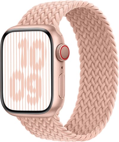 Stravo Gevlochten Nylon Bandje voor Apple Watch – Solo-stijl – Verstelbaar & Elastisch – Roze – Geschikt voor Apple Watch 49mm (Ultra 1/2/3), 46mm (Series 10/11), 45mm (Series 7/8/9), 44mm (Series 4/5/6, SE 1/2/3) – M