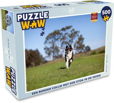 Puzzel Een border collie met een stok in de mond - Legpuzzel - Puzzel 500 stukjes