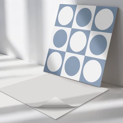 Wallfluent Vinyl Tegels - Geometrische Cirkels in Een Raster Vloer Tegels PVC - 30 cm x 30 cm - Blauw PVC Tegels - 9 stuks - Vierkant PVC Tegels - Abstractie Plaktegels - Zelfklevende PVC Tegels - Plaktegels Keuken en Badkamer
