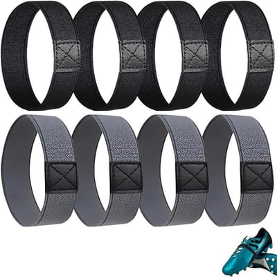 Verstelbare Elastische Veters voor Voetbalschoenen - 4 Paar Antislip Veters, Ideaal voor Sport en Dagelijks Gebruik, Voorkomt Loskomen van Strikken, Zwart en Grijs