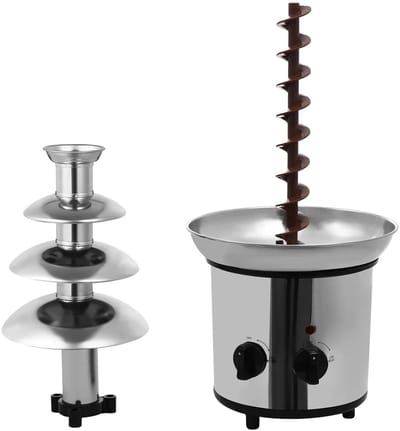 DIMICO - Chocoladefontein 4-Laags - Fondue Fontein - Zilver - RVS - 1,8L-Chocolade, Kaas & Sauzen - Spiraaldesign - Watervaleffect