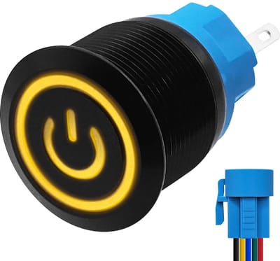 ProRide Metalen Drukschakelaar 220V ON-OFF met Aansluitkabel - 22mm - Aan/uit schakelaar - Spatwaterdicht - LED Indicatie Geel