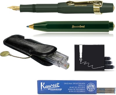 Kaweco - Cadeau - pennenset- (6delig) - Etui - Vulpen Medium met Clip - Balpen - Groen - Inktpatronen - Balpenvullingen
