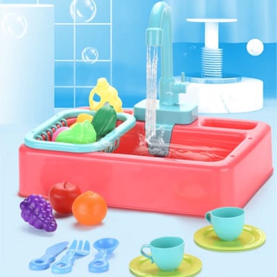 Keukenspeelset Voor Kinderen - Simulatie Van Een Elektrische Vaatwasser - Met Stromend Water - Speelgoed - Rollenspel - Montessori-spel - Speelgoed Voor Vroeg Leren - Oranjerood