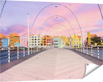 Gards Tuinposter Willemstad Gekleurde Huisjes in Cura�ao - 120x80 cm - Tuindoek - Tuindecoratie - Wanddecoratie buiten - Tuinschilderij