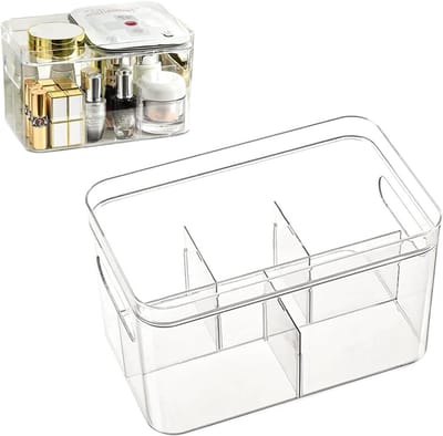 Transparante opbergdoos met 5 compartimenten, multifunctionele organizer voor make-up, toilettafel en bureau, ideaal voor lipsticks, kwasten en verzorgingsproducten