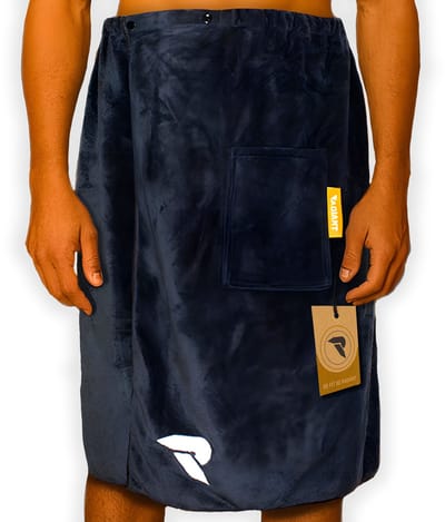 Radiant Sauna Kilt Heren - Zwart/DonkerBlauw - 400gsm Microvezel - Met Drukknopen & Elastische Band - One Size 70x140 cm - Luxe Wellness Handdoek