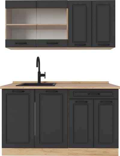 Vicco R-Line Eenpersoonskeuken – 140 cm, WB Eik Antraciet landhuis/gouden eik