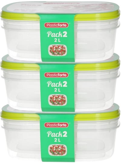 Plasticforte Vershoudbakjes - 6x stuks - 2 liter - herbruikbaar - transparant/lime - kunststof- magnetron - vriezer