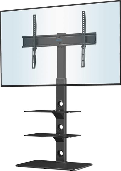 Universele Vloer TV Standaard voor 30-70 Inch LED OLED LCD Plasma Platte Gebogen Schermen, in Hoogte Verstelbare Hoge TV-Standaard met 3-Tier Gehard Glas Planken tot 40 kg, Max VESA 600x400 mm