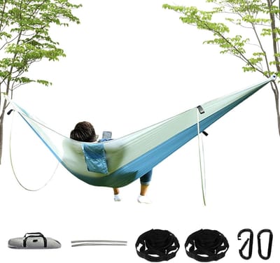 Camping hangmat - Reis hangmat - Ontspannen buiten - Met steunpalen - 290x140cm - Blauw