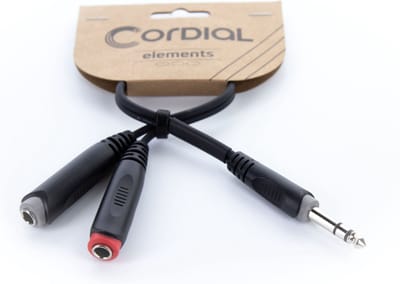 Cordial 14890 Jackplug Audio Y-adapter [1x Jackplug male 6,3 mm (stereo) - 2x Jackplug female 6,3 mm (mono)] 0.30 m Zwart PVC-mantel, Tweelingkabel